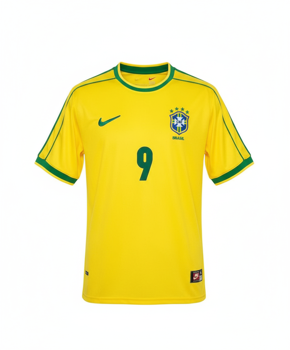 Camisa Seleção Brasileira Amarela Número 9 Ronaldo Retrô 1998 5 Estrelas