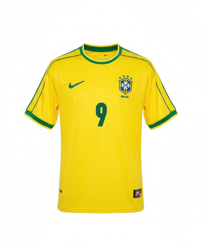 Camisa Seleção Brasileira Amarela Número 9 Ronaldo Retrô 1998 5 Estrelas