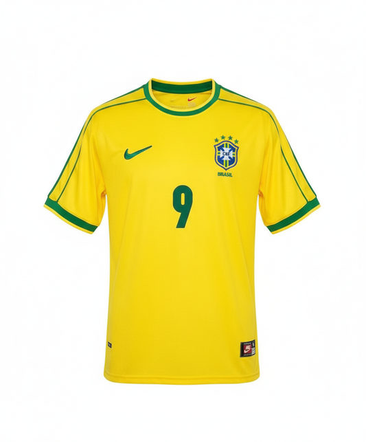 Camisa Seleção Brasileira Amarela Número 9 Ronaldo Retrô 1998 5 Estrelas