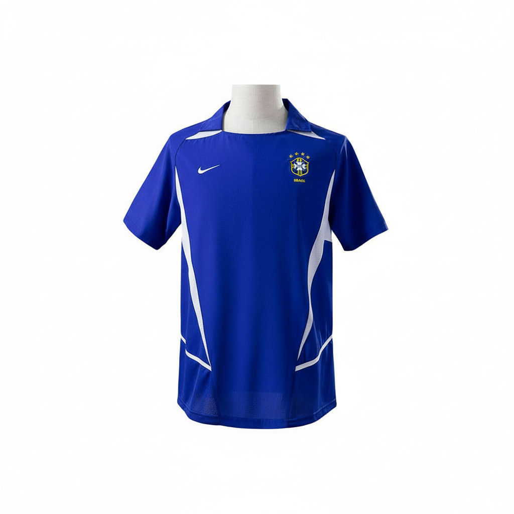 Camisa Seleção Brasileira Azul Retrô 2004 Gola Polo 5 Estrelas Modelo Torcedor