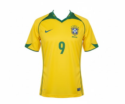 Camisa Seleção Brasileira Amarela Número 9 Retrô 2002 5 Estrelas