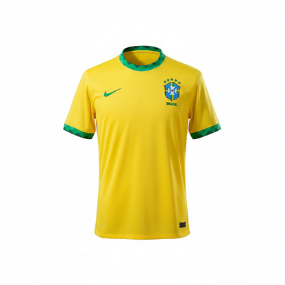Camisa Seleção Brasileira Amarela 5 Estrelas Modelo Torcedor Gola Verde