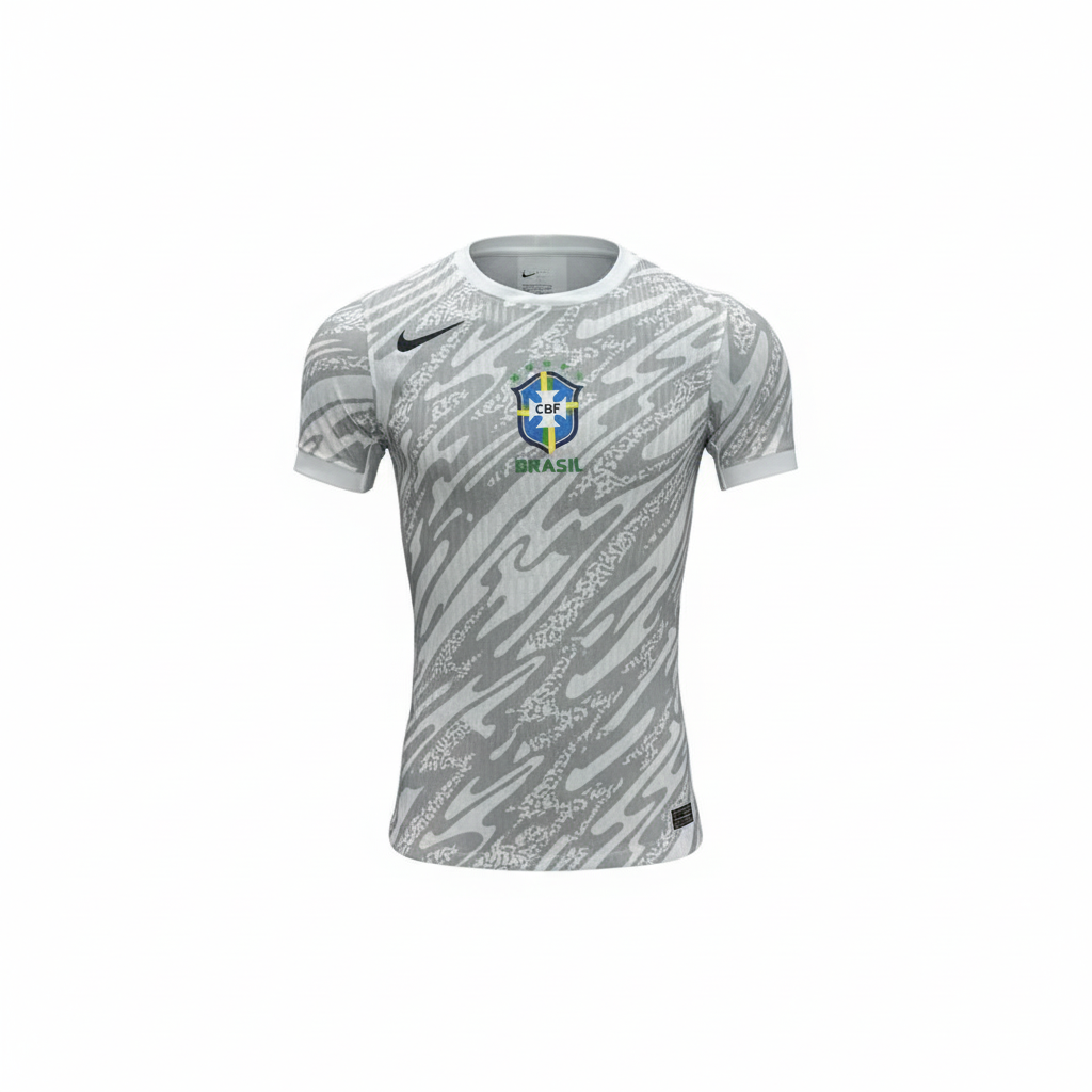 Camisa Seleção Brasileira Branca/Cinza 5 Estrelas Modelo Torcedor Estampada