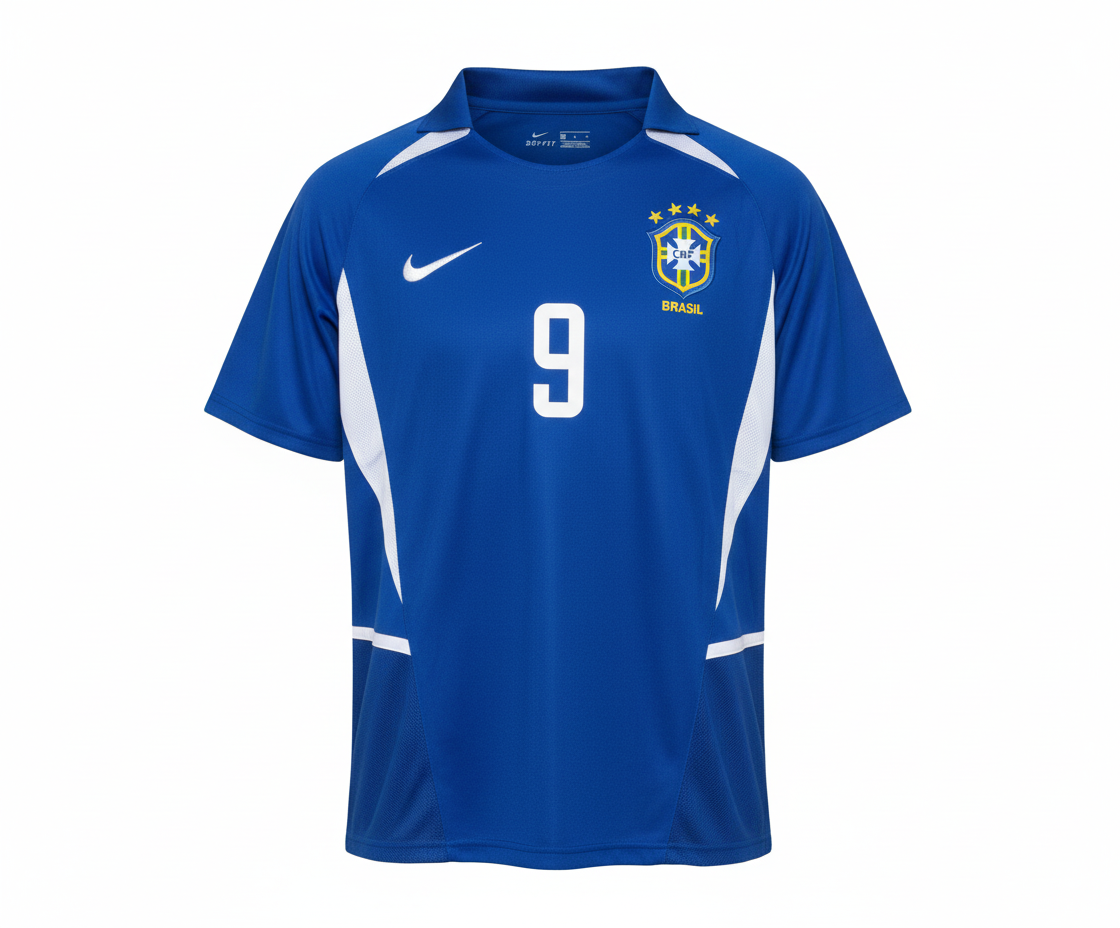 Camisa Seleção Brasileira Azul Ronaldo 9 Retrô 2004 5 Estrelas