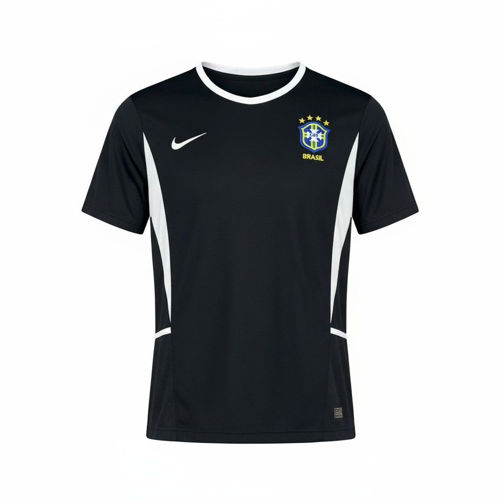Camisa Seleção Brasileira Preta Retrô 2004 5 Estrelas Modelo Torcedor