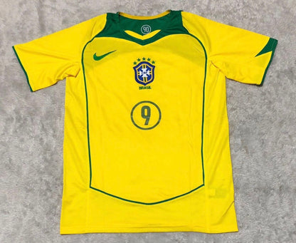 Camisa Seleção Brasileira Amarela Número 9 Retrô 2002 5 Estrelas
