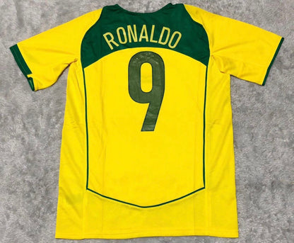 Camisa Seleção Brasileira Amarela Número 9 Retrô 2002 5 Estrelas