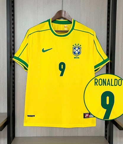 Camisa Seleção Brasileira Amarela Número 9 Ronaldo Retrô 1998 5 Estrelas