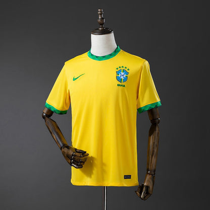 Camisa Seleção Brasileira Amarela 5 Estrelas Modelo Torcedor Gola Verde