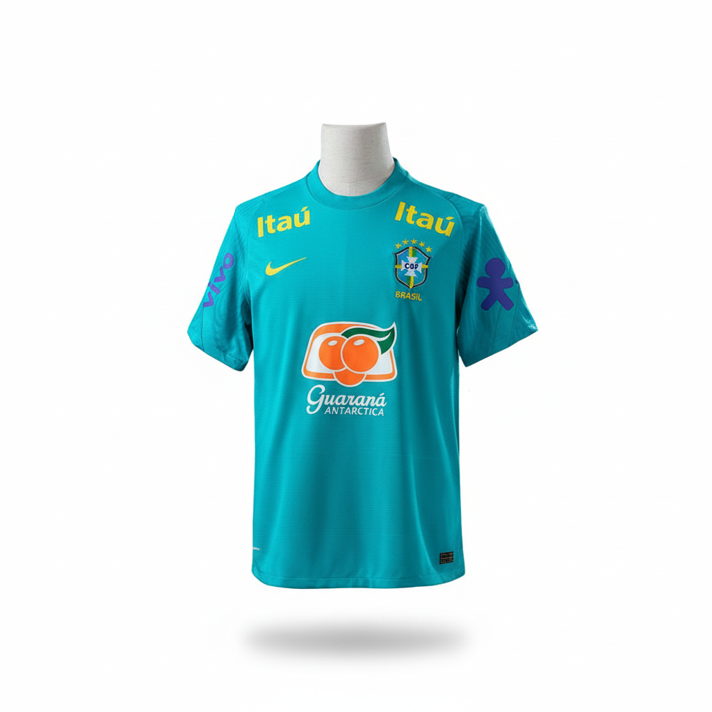 Camisa Treino Seleção Brasileira Azul Turquesa Comissão Técnica Modelo Profissional